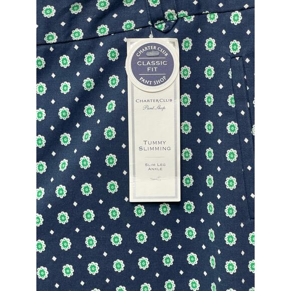 New Charter Club Tummy Slimming Leg Ankle Pants Blue Polka Dot AOP 10 Office - Picture 3 of 11
